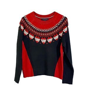 Tommy Hilfiger Women's Fair-Isle Hearts Crewneck Sweater Small/P (2920) Red/Blue